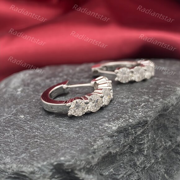 NEW Certified 3ct. t.w. Moissanite 2cm Huggie Hoop Earrings - Picture 5 of 7